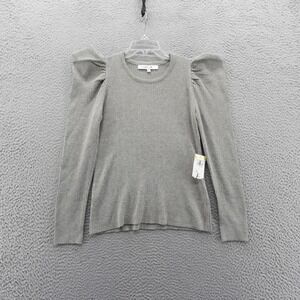 Joes Jeans Ribbed Sweater Puff Sleeve Heather Grey Womens Medium NEW